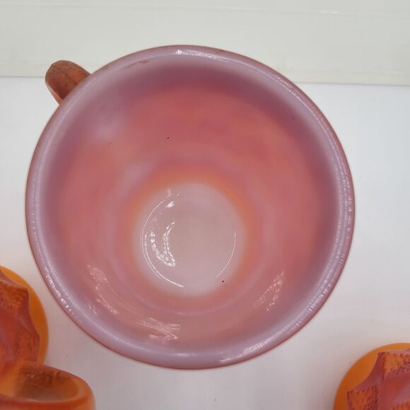 Lot Of 3 Vintage Fire King Mug Set ORANGE/ RED Kimberly Diamond Anchor Hocking - Picture 14 of 15